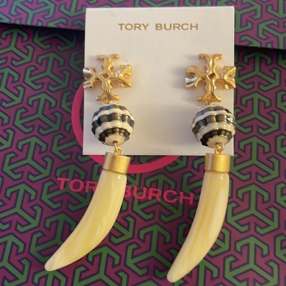 RARE Tory Burch Tusk Horn Earring Dangle - Picture 3 of 3